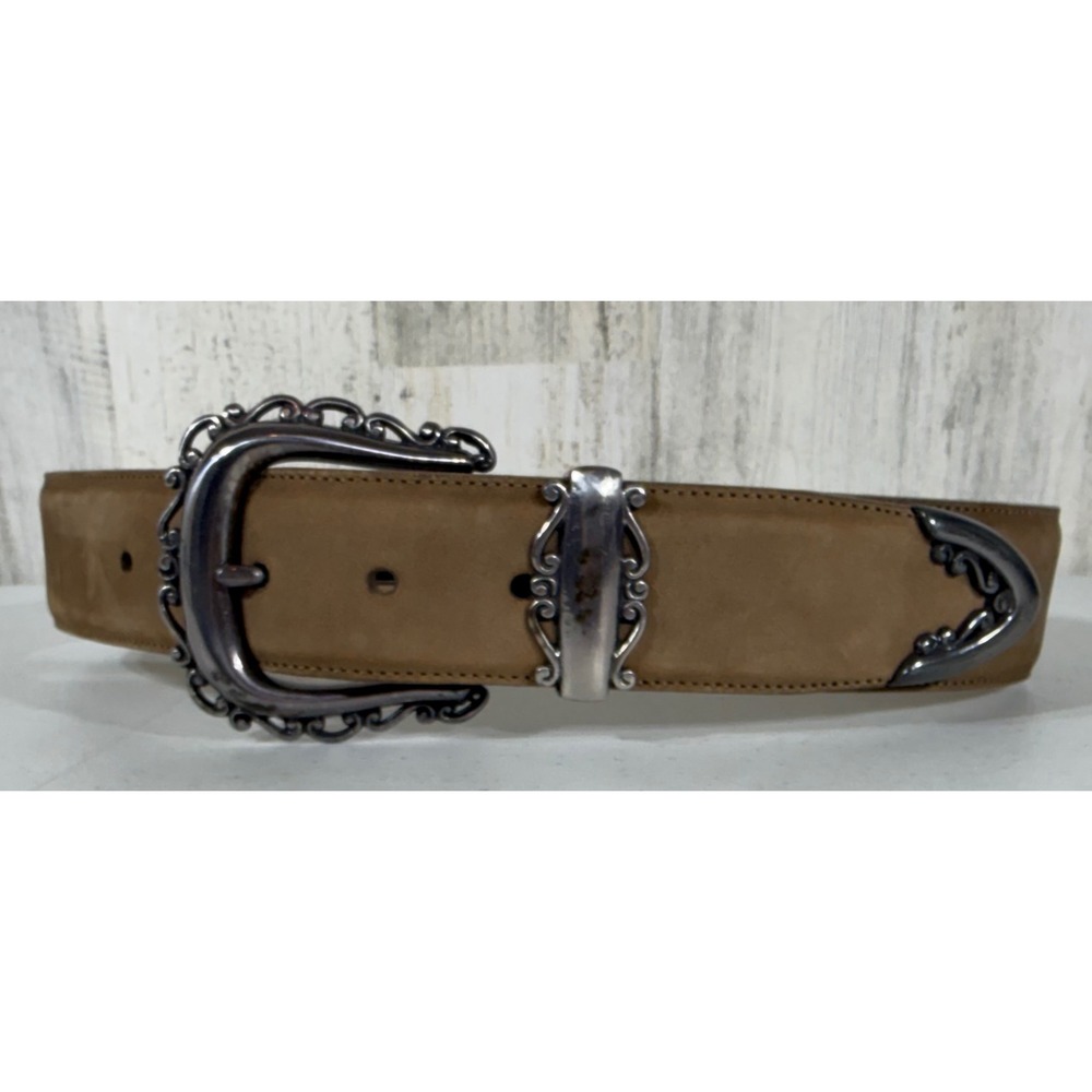 Brighton Leather Belt Small Tan Western Silver Filigree Vintage USA Western